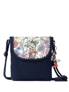 The Sak Blue Crochet Crossbody Bag- Sayulita print